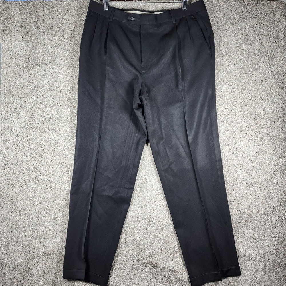 Joseph & Feiss Dress Pants Mens 38 Pleated 100% Wool Cuffed Black